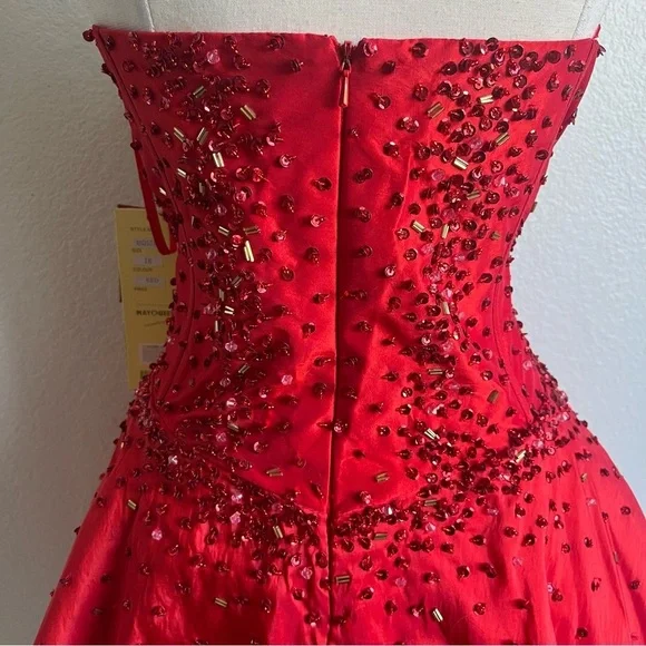 NWT MayQueen Couture USA MQ578 Red Strapless Sparkly Mini Prom Dress - Size 16 - Picture 10 of 15